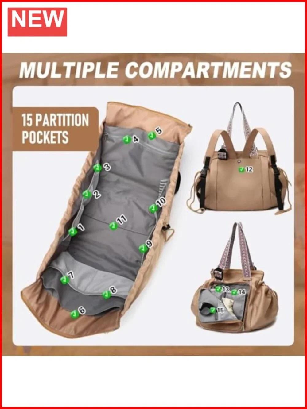 Large Capacity Convertible Tote Diaper Bag Backpack 15 Compartments